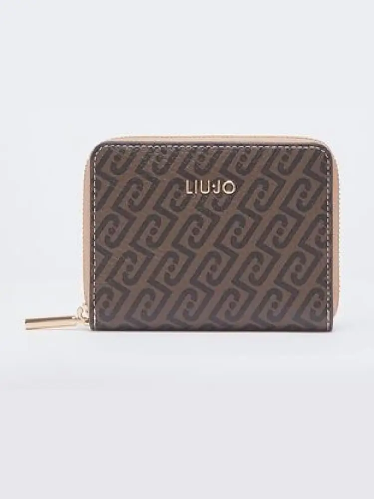 portafoglio donna zip around maculato con logo dorato