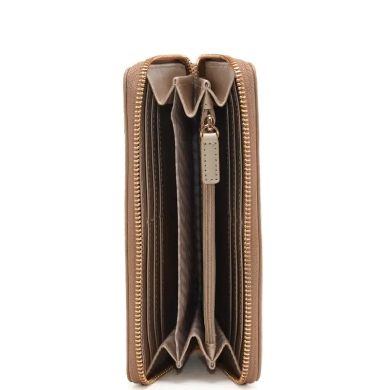 portafoglio grande da donna con logo lettering in metallo sul davanti cammello miniatura 2