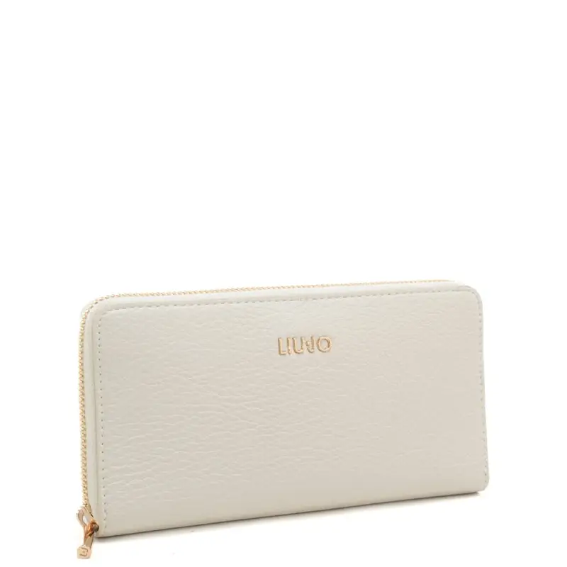 portafoglio grande da donna con logo lettering in metallo sul davanti crema miniatura 2