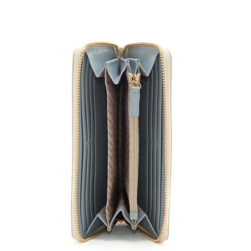 portafoglio grande da donna con logo lettering in metallo sul davanti crema miniatura 3