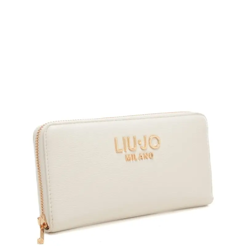 portafoglio grande da donna con logo lettering in metallo sul davanti crema miniatura 2