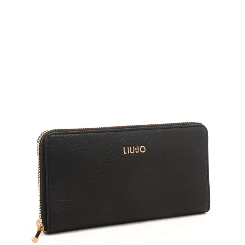 portafoglio grande da donna con logo lettering in metallo sul davanti nero miniatura 2