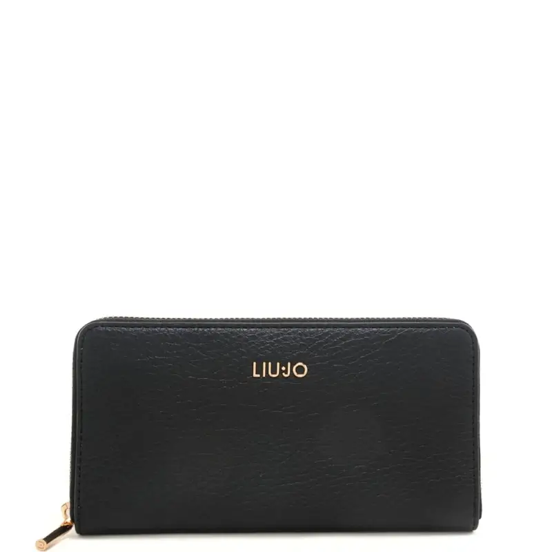 portafoglio grande da donna con logo lettering in metallo sul davanti nero