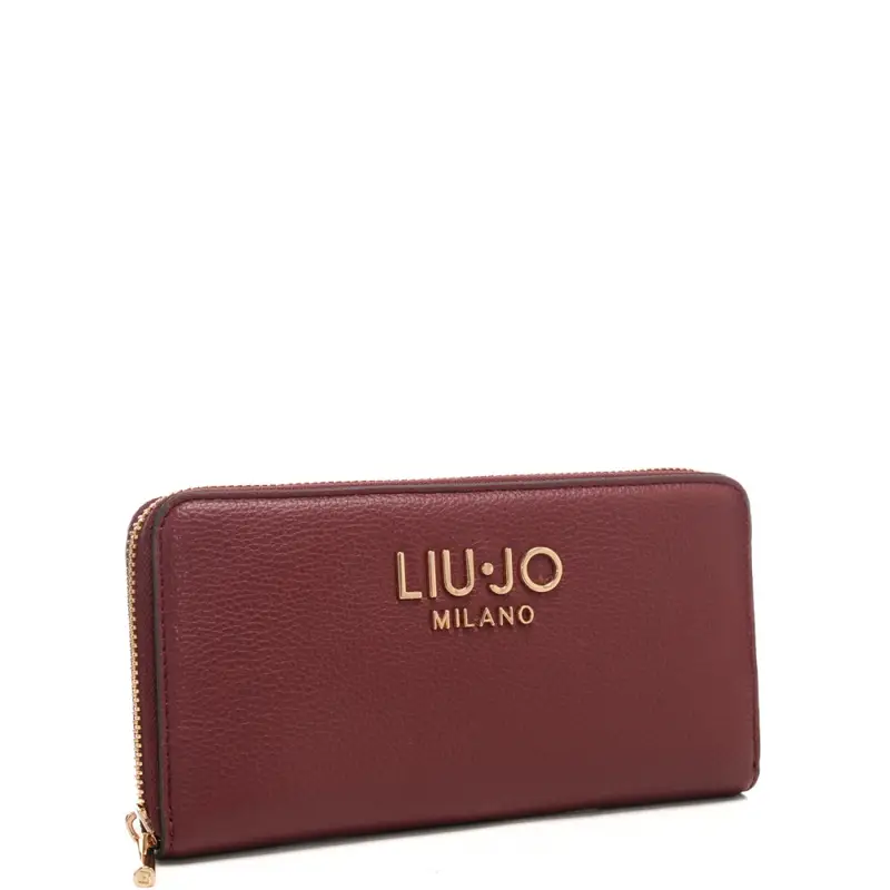 portafoglio grande da donna con maxi logo lettering in metallo sul davanti rosso miniatura 2