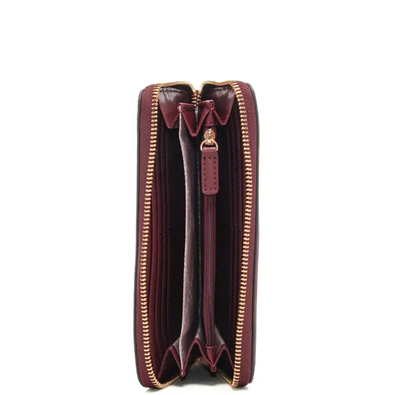 portafoglio grande da donna con maxi logo lettering in metallo sul davanti rosso miniatura 3