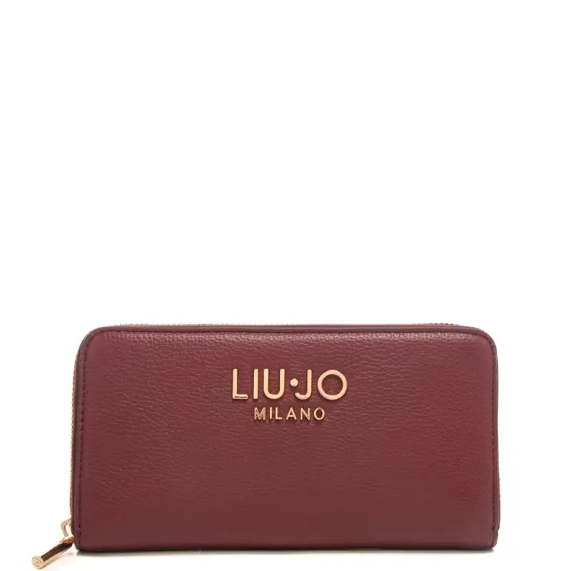 portafoglio grande da donna con maxi logo lettering in metallo sul davanti rosso