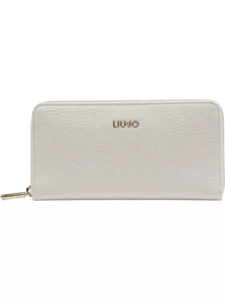 portafoglio grande donna in similpelle color crema con micro logo dorato