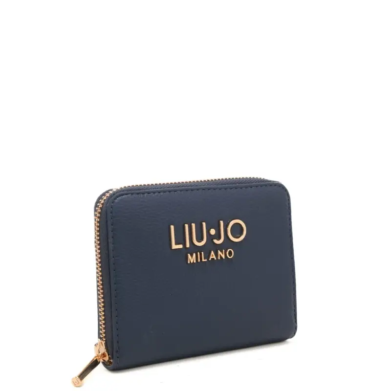 portafoglio piccolo da donna con logo lettering in metallo sul davanti blu miniatura 2