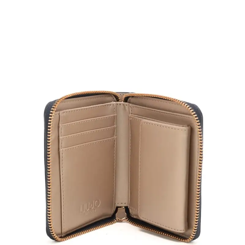 portafoglio piccolo da donna con logo lettering in metallo sul davanti blu miniatura 3