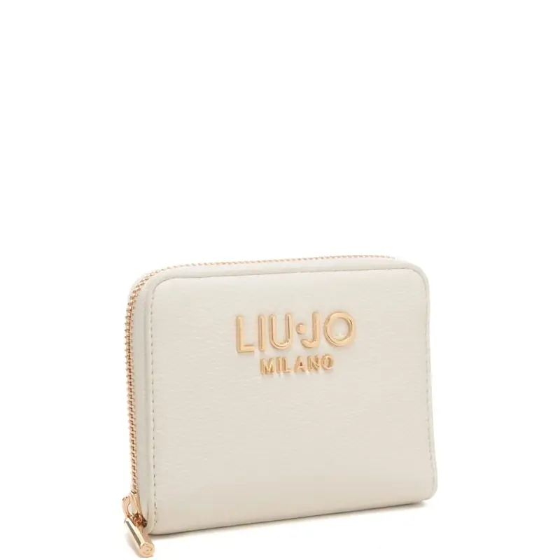 portafoglio piccolo da donna con logo lettering in metallo sul davanti crema miniatura 2