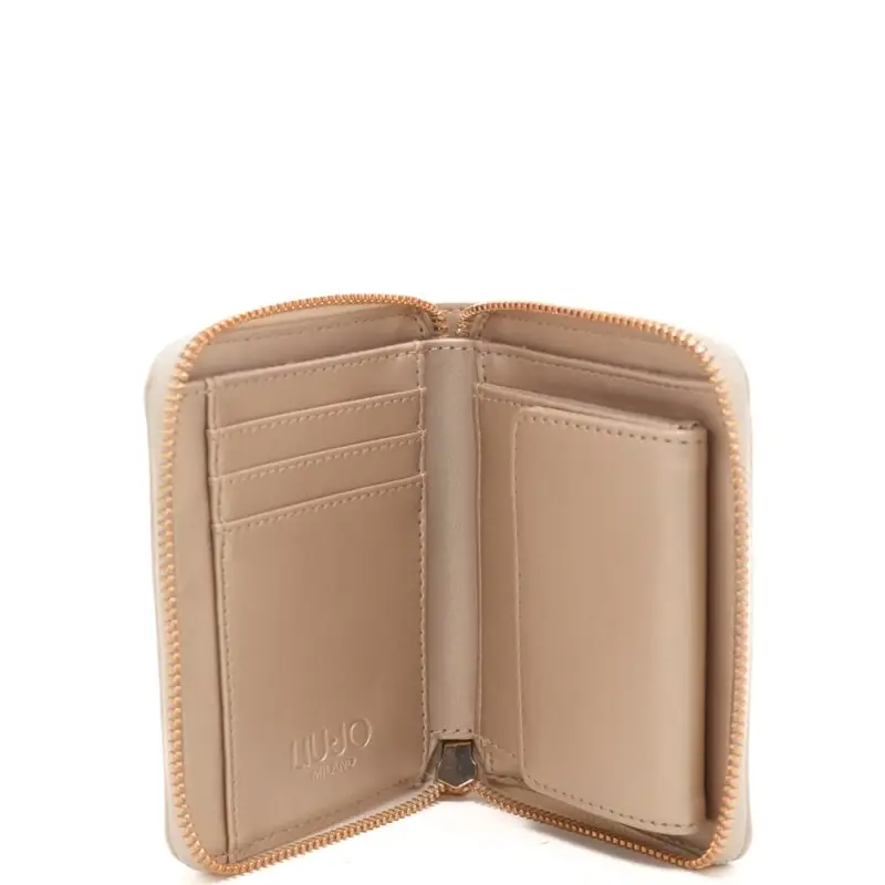 portafoglio piccolo da donna con logo lettering in metallo sul davanti crema miniatura 3