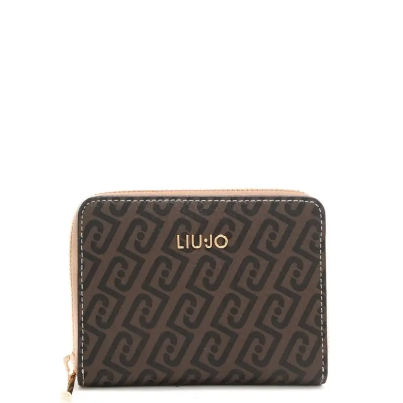 portafoglio piccolo da donna con stampa logo monogram all over testa moro