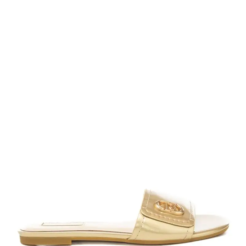 scarpe basse da donna sandy 03 con logo monogram in metallo sul davanti oro chiaro