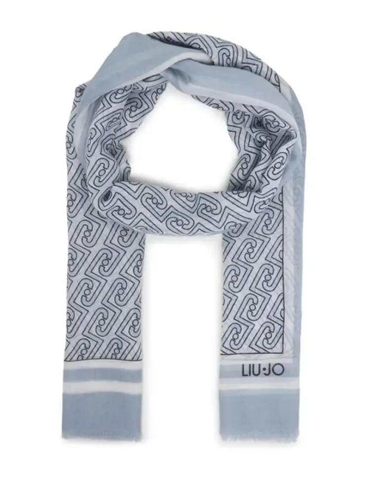 sciarpa donna blu con pattern logato all over