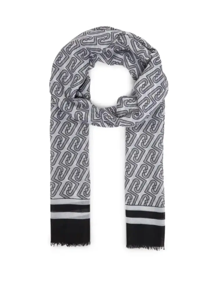 sciarpa donna nera con pattern logato all over