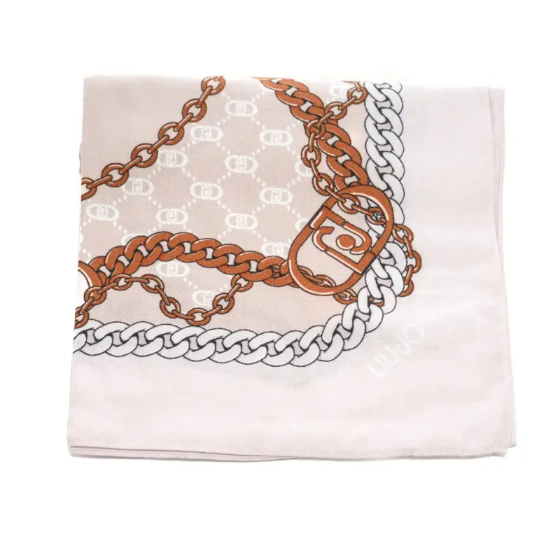 sciarpa foulard con stampa catene e logo naturale miniatura 2