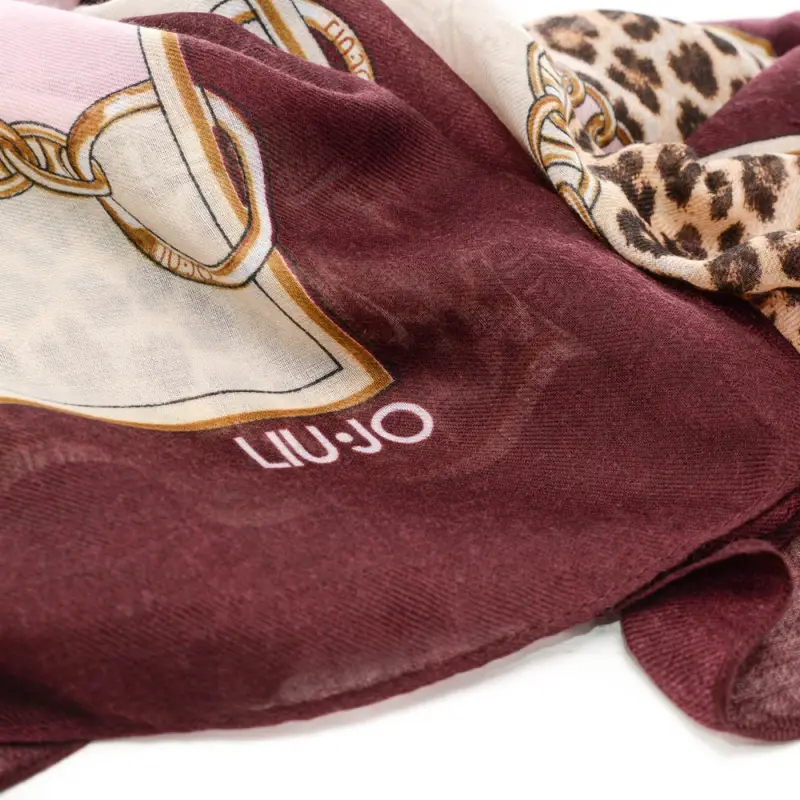 sciarpa foulard da donna con stampa a fantasia con catene e animalier rossa miniatura 2