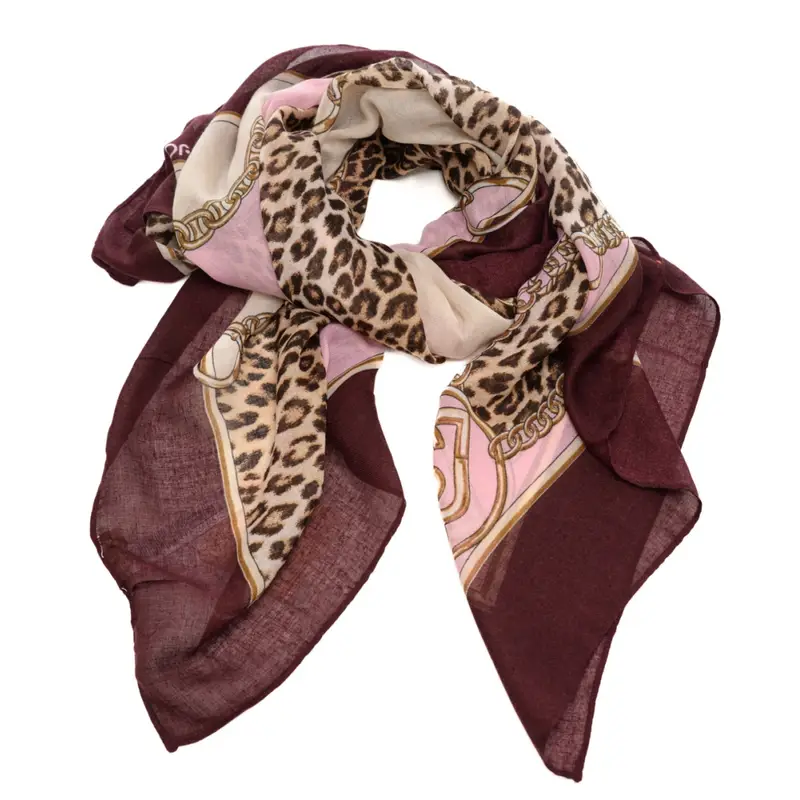 sciarpa foulard da donna con stampa a fantasia con catene e animalier rossa