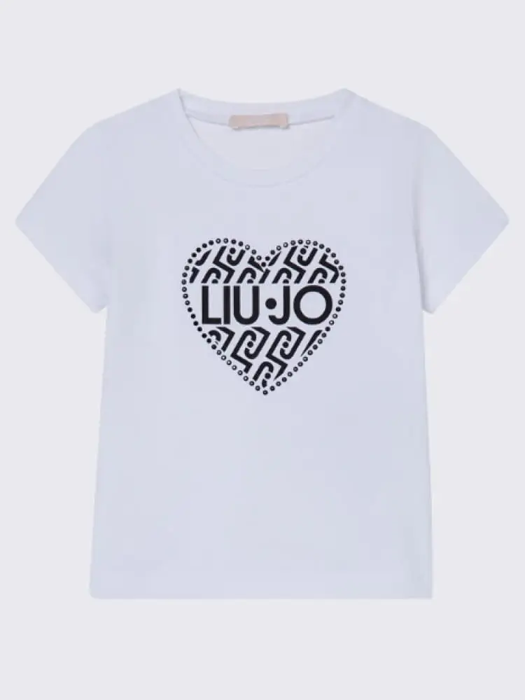 set kids/junior t-shirt bianca con cuore e bag nera con logo a contrasto