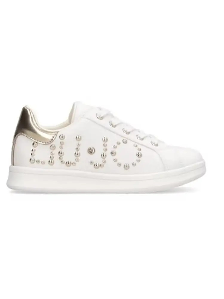 sneakers kids/junior bianche con logo in strass argentato