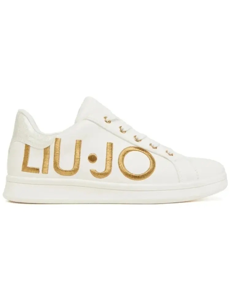 sneakers kids/junior in similpelle bianche con logo lettering in oro