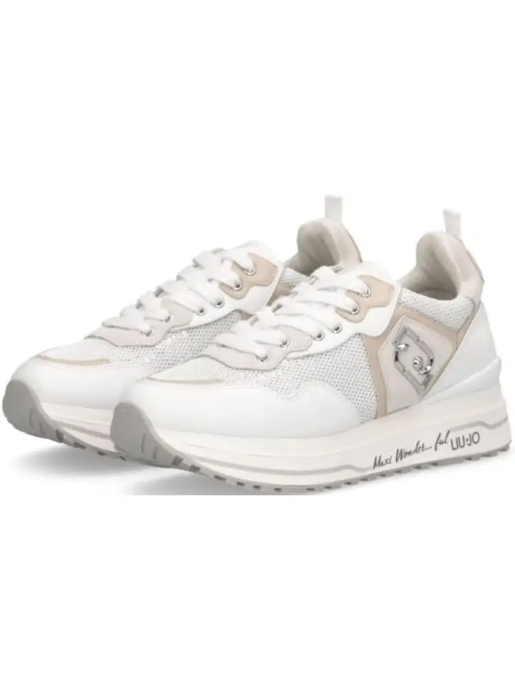 sneakers maxi wonder in pelle bianca con logo miniatura 2