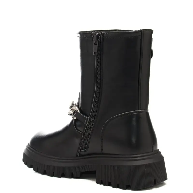 stivaletti da bambina con maxi catena con fiori applicati neri miniatura 3