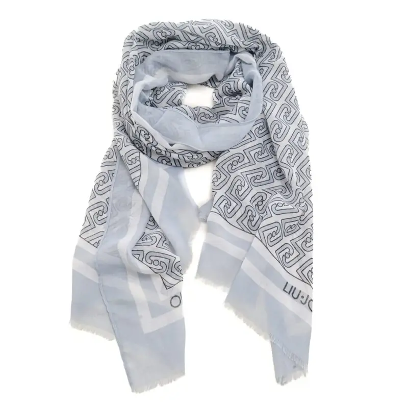 stola da donna con grafica logo monogram all over a contrasto light denim