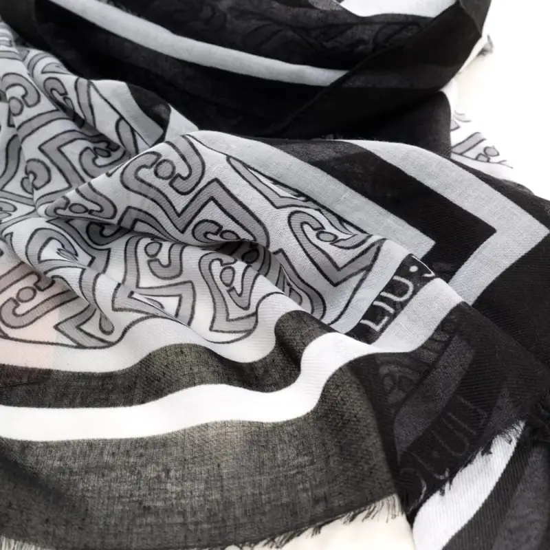 stola da donna con grafica logo monogram all over a contrasto nera miniatura 2