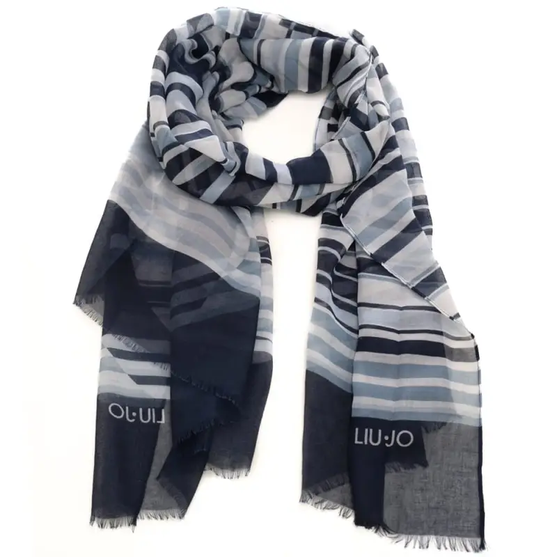 stola da donna con motivo a righe a contrasto blu