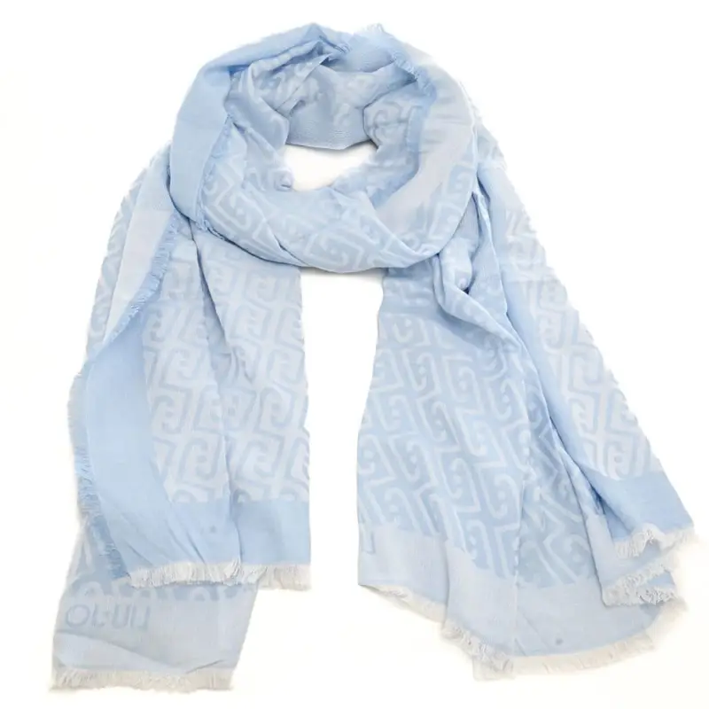 stola da donna in viscosa con logo monogram all over soft light blue