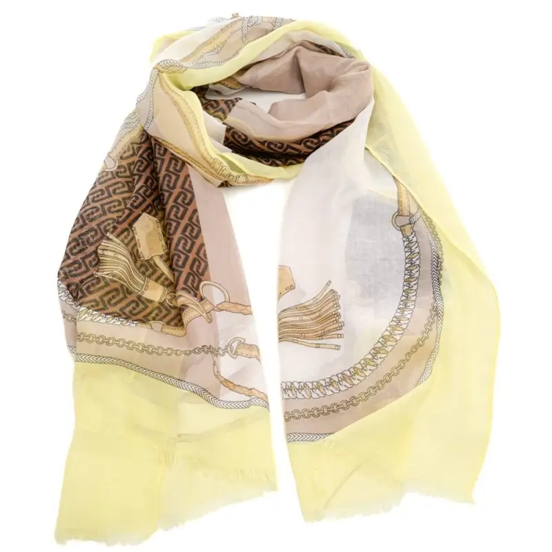 stola double da donna stampa catene e logo monogram all over avocado