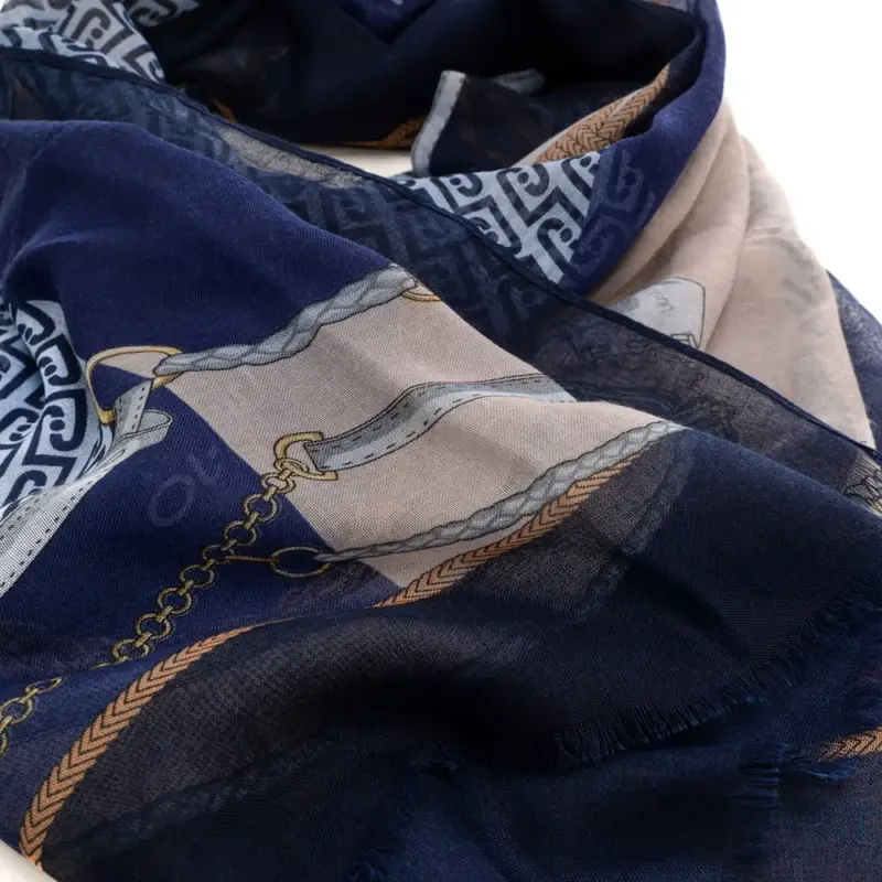 stola double da donna stampa catene e logo monogram all over blu miniatura 2