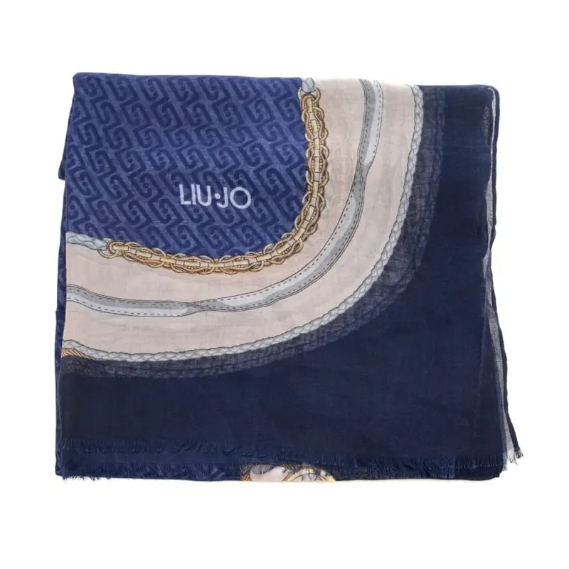 stola double da donna stampa catene e logo monogram all over blu miniatura 3