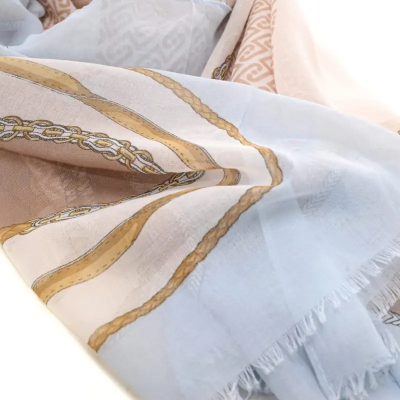 stola double da donna stampa catene e logo monogram all over light denim miniatura 2