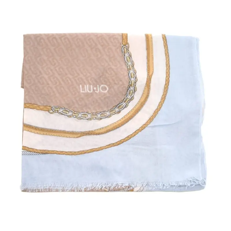 stola double da donna stampa catene e logo monogram all over light denim miniatura 3