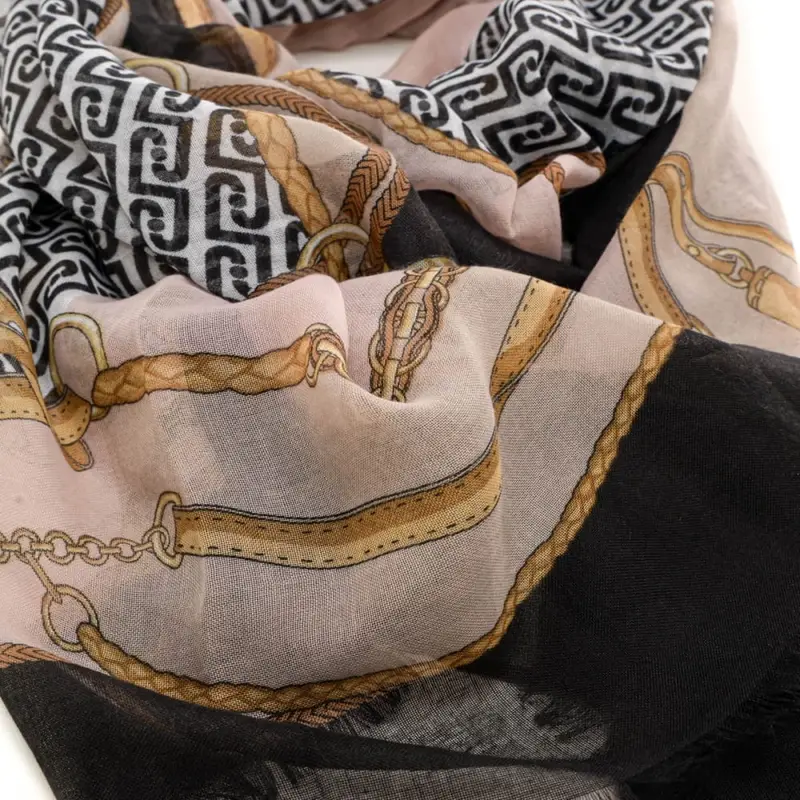 stola double da donna stampa catene e logo monogram all over nera miniatura 2