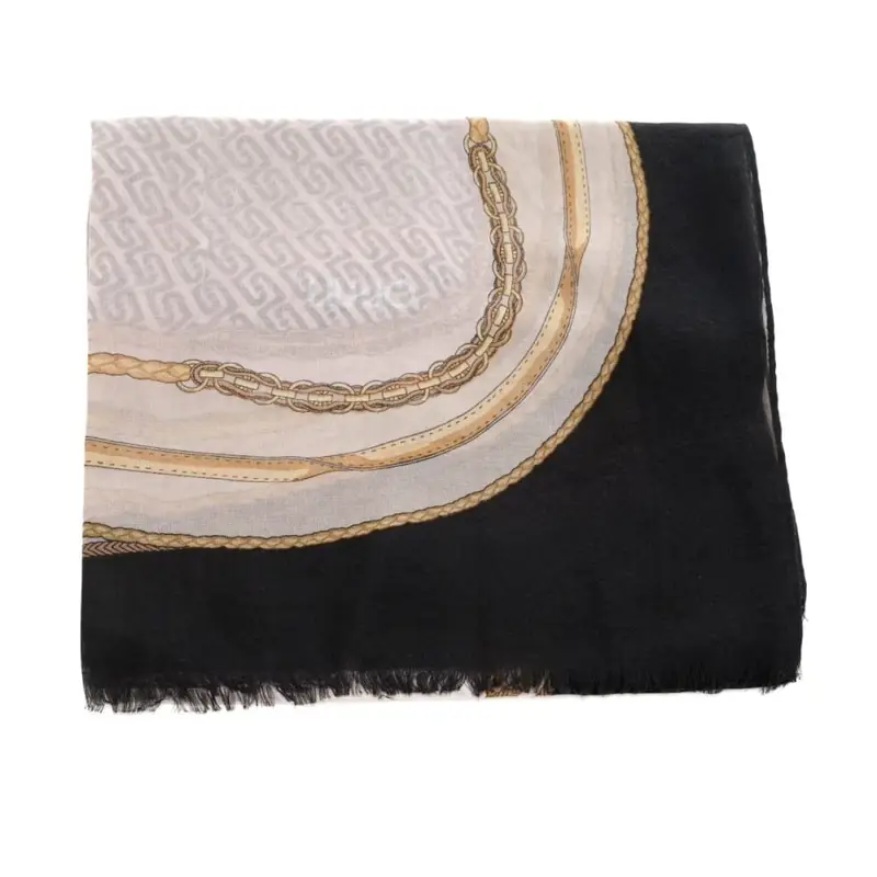 stola double da donna stampa catene e logo monogram all over nera miniatura 3