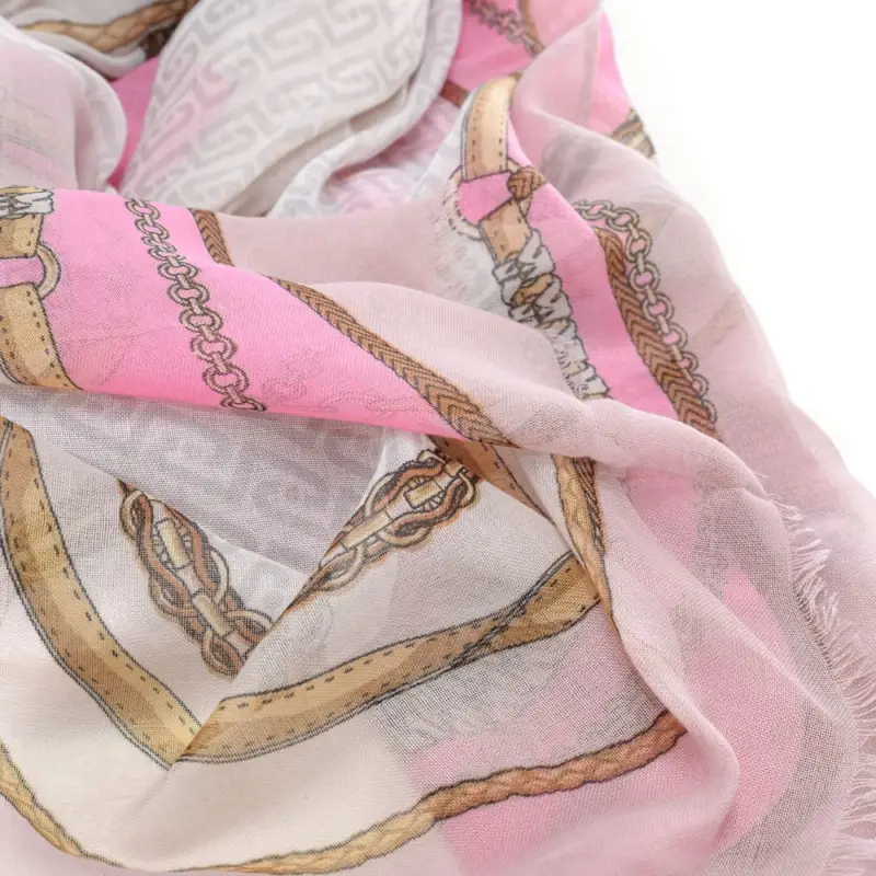 stola double da donna stampa catene e logo monogram all over soft peony miniatura 2