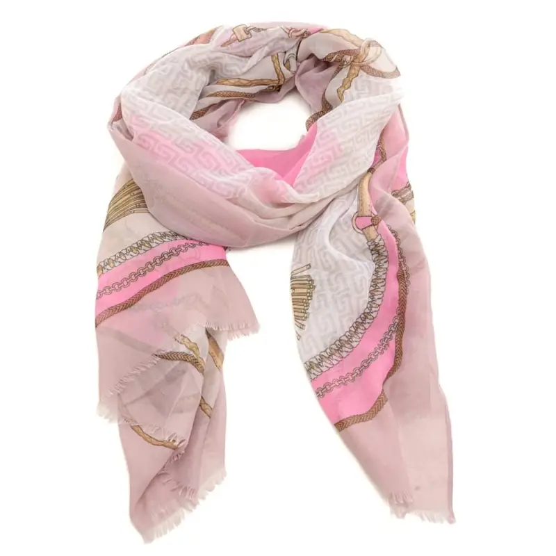 stola double da donna stampa catene e logo monogram all over soft peony