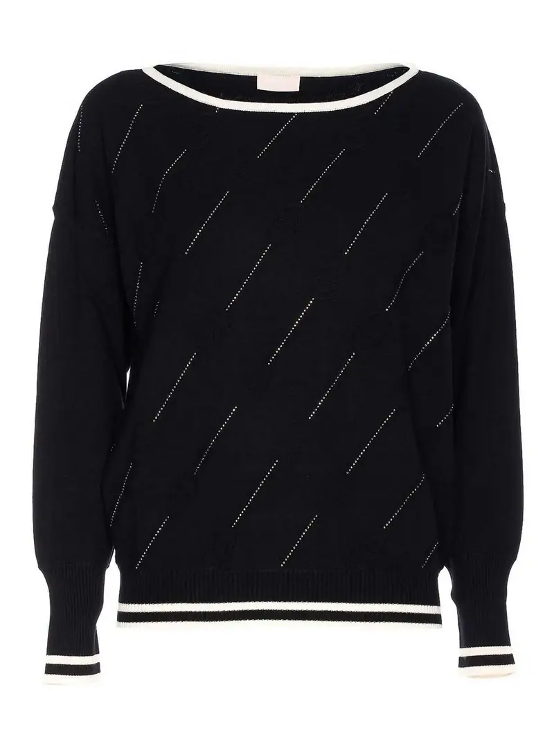 T-shirt a maniche lunghe strass Nero