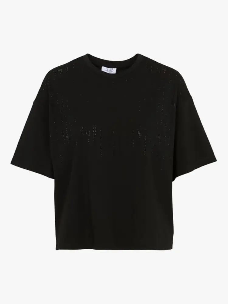 t-shirt cropp in cotone nera con strass