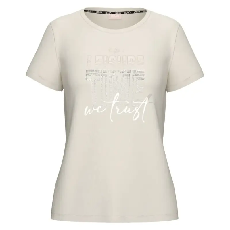 t shirt da donna in jersey di cotone con stampa frontale bianco latte