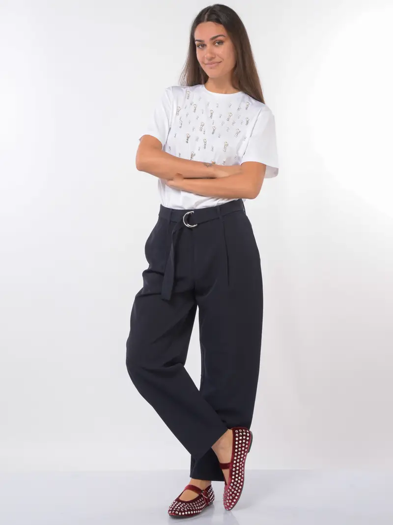 t Shirt da donna Liu Jo a girocollo con perle a applicazioni gioiello Bianco miniatura 2