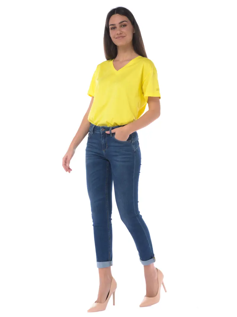 t Shirt da donna Liu Jo a V con logo Giallo miniatura 2