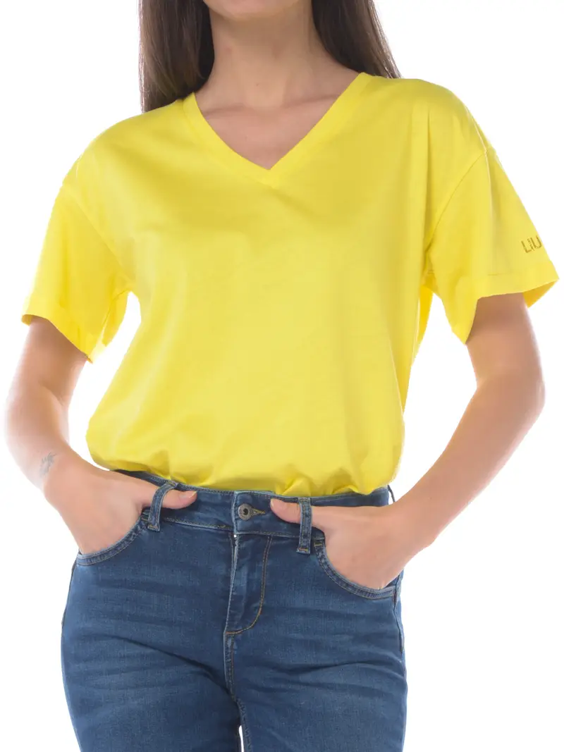 t Shirt da donna Liu Jo a V con logo Giallo