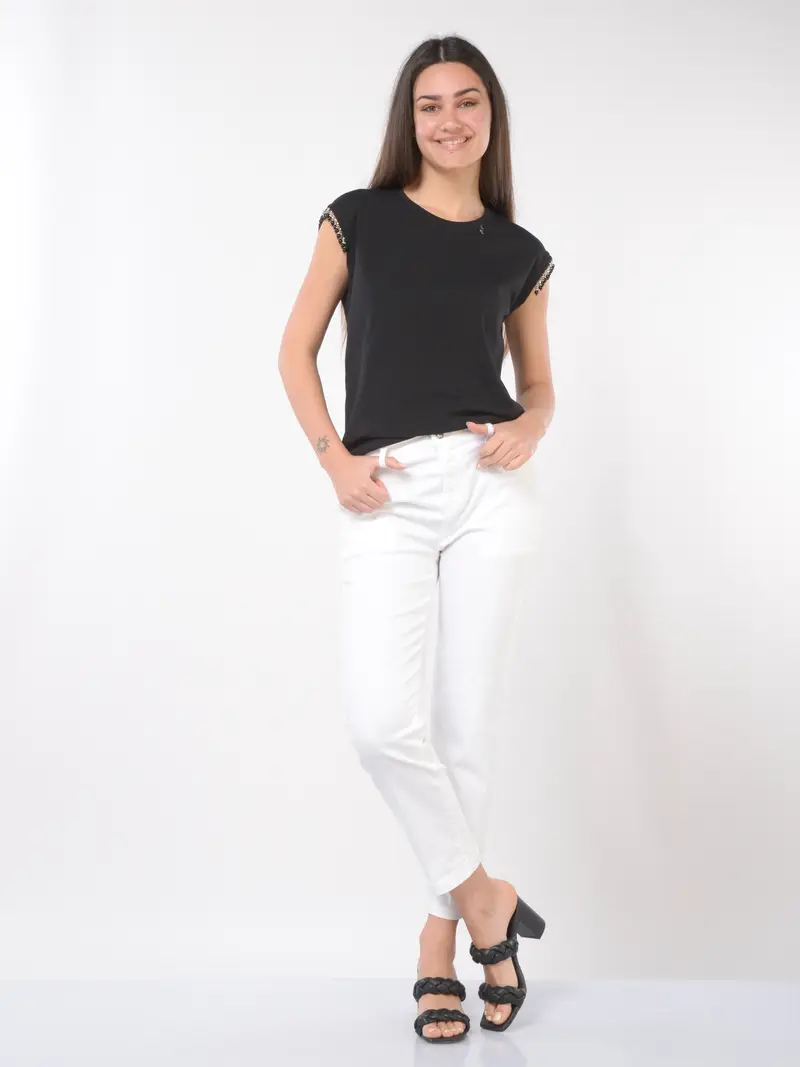 t-Shirt da donna Liu Jo con applicazione di perline su maniche ad aletta NERO miniatura 2