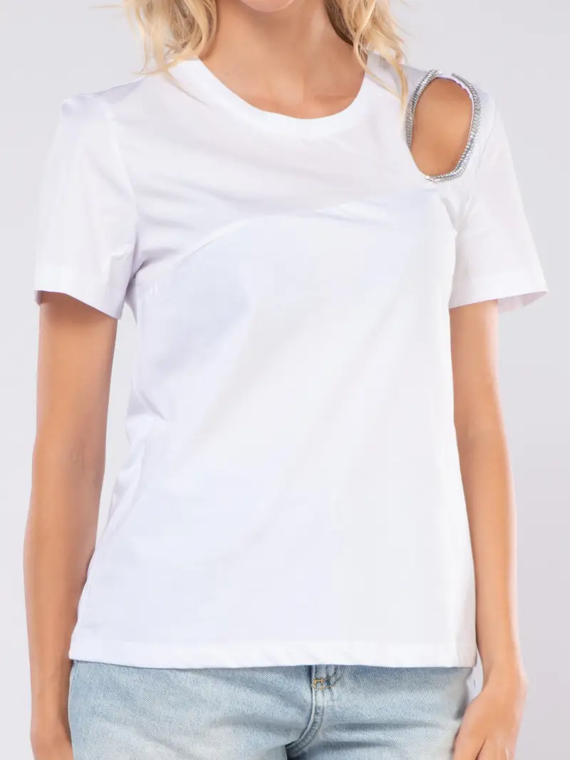 t Shirt da donna Liu Jo con cut out gioiello e inserto Bianco