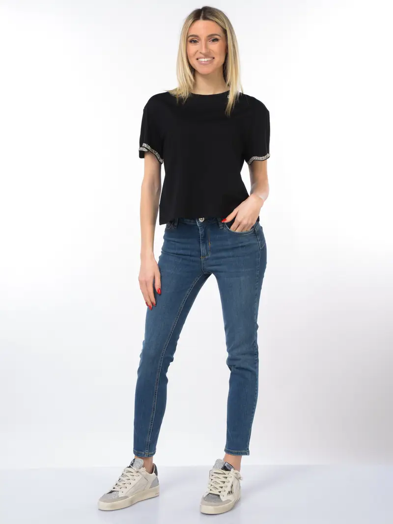 t Shirt da donna Liu Jo cropped con maniche corte gioiello NERO miniatura 2