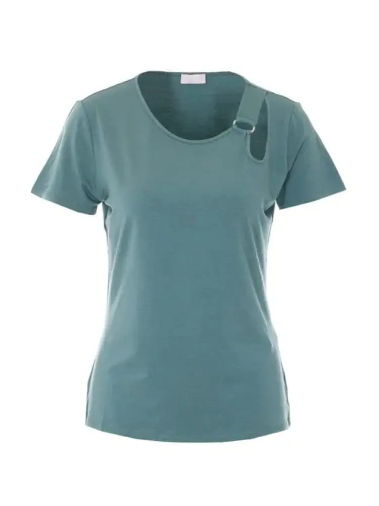 t-shirt donna azzurra con cut out